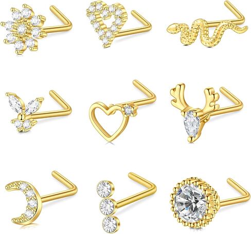 TOKRING 18G 20G Nose Rings Studs Surgical Steel L Shaped Screw Nose Piercing Jewelry for Women Men in Kuwait