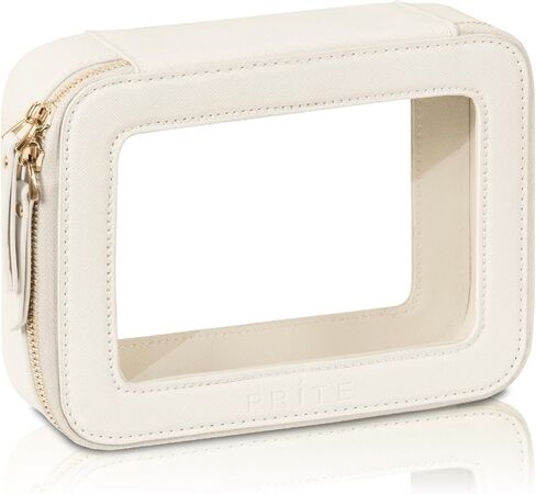 Prite Christmas Gifts Clear Makeup Bag Cosmetic Organizer Case Waterproof Travel Toiletry Bag Skincare Pouch with Golden Zipper(Beige) in Saudi Arabia