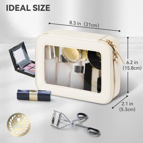 Prite Christmas Gifts Clear Makeup Bag Cosmetic Organizer Case Waterproof Travel Toiletry Bag Skincare Pouch with Golden Zipper(Beige) in Saudi Arabia