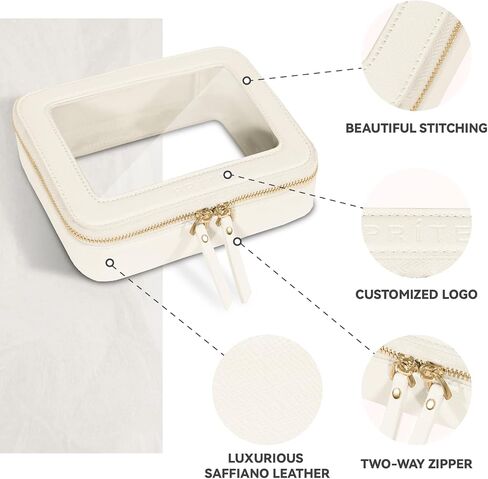 Prite Christmas Gifts Clear Makeup Bag Cosmetic Organizer Case Waterproof Travel Toiletry Bag Skincare Pouch with Golden Zipper(Beige) in Saudi Arabia