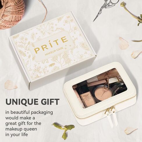Prite Christmas Gifts Clear Makeup Bag Cosmetic Organizer Case Waterproof Travel Toiletry Bag Skincare Pouch with Golden Zipper(Beige) in Saudi Arabia