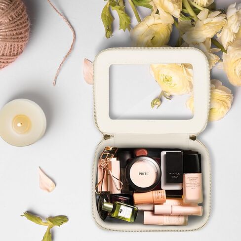 Prite Christmas Gifts Clear Makeup Bag Cosmetic Organizer Case Waterproof Travel Toiletry Bag Skincare Pouch with Golden Zipper(Beige) in Saudi Arabia