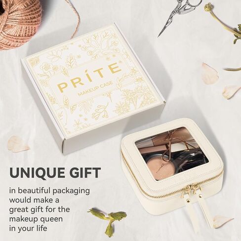 حقيبة تنظيم مستحضرات التجميل الشفافة لهدايا عيد الميلاد من برايت، حقيبة مستحضرات تجميل للسفر مقاومة للماء، حقيبة للعناية بالبشرة مع سحاب ذهبي (بيج) in Kuwait