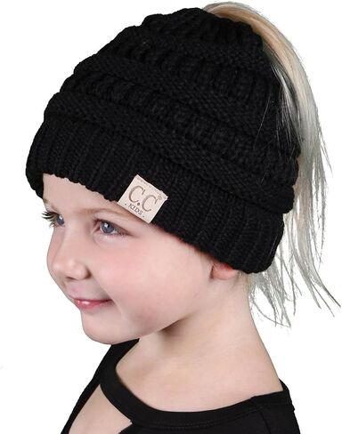 Funky Junque Kid's BeanieTail Children’s Ponytail Messy Bun Beanie Solid Ribbed Hat in Saudi Arabia