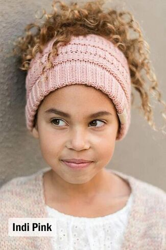 Funky Junque Kid's BeanieTail Children’s Ponytail Messy Bun Beanie Solid Ribbed Hat in Saudi Arabia
