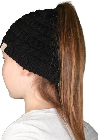 Funky Junque Kid's BeanieTail Children’s Ponytail Messy Bun Beanie Solid Ribbed Hat in Saudi Arabia