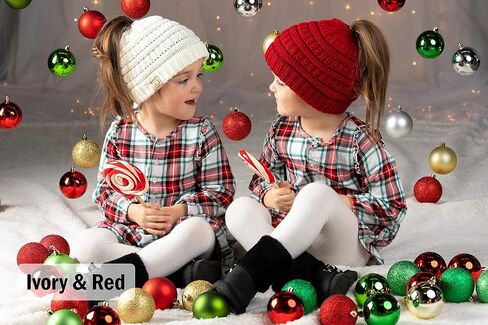 Funky Junque Kid's BeanieTail Children’s Ponytail Messy Bun Beanie Solid Ribbed Hat in Saudi Arabia