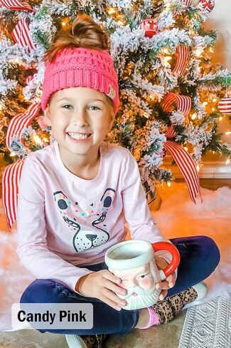 Funky Junque Kid's BeanieTail Children’s Ponytail Messy Bun Beanie Solid Ribbed Hat in Saudi Arabia