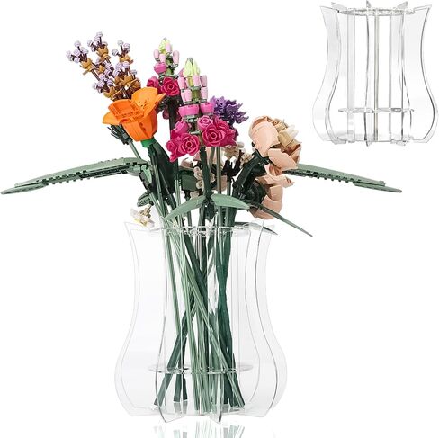 Vase for Lego Flowers Holder, Acrylic Vase Roses Display Stand fit for Lego Botanical Collection, Orchid Tulips Bouquet Building Sets Display Vase for Tables, Gift for Lego Flowers Lover (Black) in Saudi Arabia