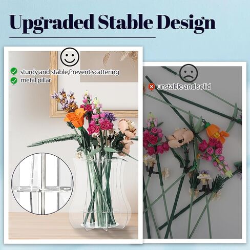 Vase for Lego Flowers Holder, Acrylic Vase Roses Display Stand fit for Lego Botanical Collection, Orchid Tulips Bouquet Building Sets Display Vase for Tables, Gift for Lego Flowers Lover (Black) in Saudi Arabia