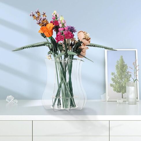 Vase for Lego Flowers Holder, Acrylic Vase Roses Display Stand fit for Lego Botanical Collection, Orchid Tulips Bouquet Building Sets Display Vase for Tables, Gift for Lego Flowers Lover (Black) in Saudi Arabia