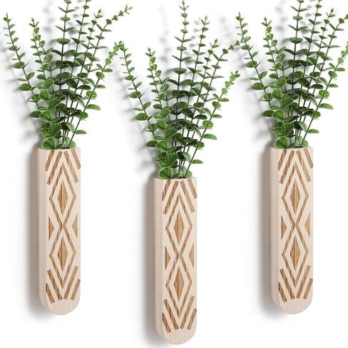 Wall Planter for Indoor Plants, 3 Pack Geometric Hanging Planter, Wood Wall Vase for Decor Artificial Flower Plants, Boho Wall Decor for Living Room, Bedroom in Kuwait