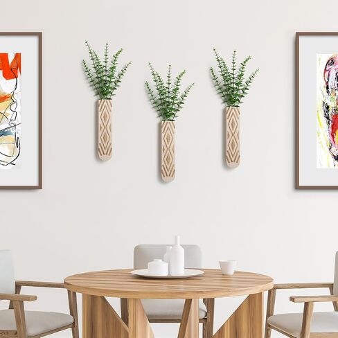 Wall Planter for Indoor Plants, 3 Pack Geometric Hanging Planter, Wood Wall Vase for Decor Artificial Flower Plants, Boho Wall Decor for Living Room, Bedroom in Kuwait