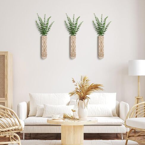 Wall Planter for Indoor Plants, 3 Pack Geometric Hanging Planter, Wood Wall Vase for Decor Artificial Flower Plants, Boho Wall Decor for Living Room, Bedroom in Kuwait