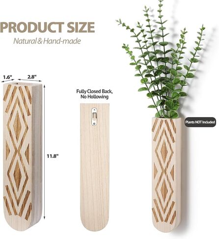 Wall Planter for Indoor Plants, 3 Pack Geometric Hanging Planter, Wood Wall Vase for Decor Artificial Flower Plants, Boho Wall Decor for Living Room, Bedroom in Kuwait