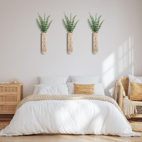 Wall Planter for Indoor Plants, 3 Pack Geometric Hanging Planter, Wood Wall Vase for Decor Artificial Flower Plants, Boho Wall Decor for Living Room, Bedroom in Kuwait