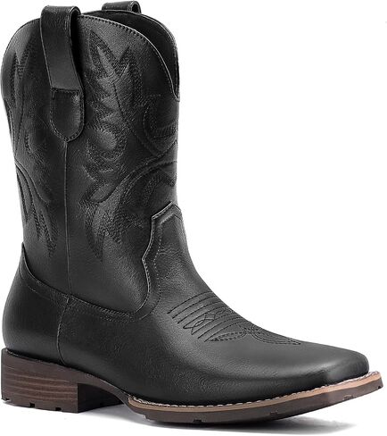 Lumeheel Cowboy Boots for Men - Western Men's Boots with Classic Embroidered, Slip on Square Toe Boots, Slip Resistant Country Boots Chunky Heel Ankle, Durable Short Boots for Spring Fall in Kuwait