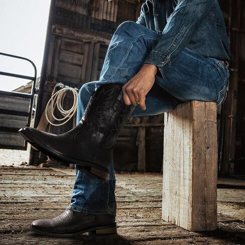 Lumeheel Cowboy Boots for Men - Western Men's Boots with Classic Embroidered, Slip on Square Toe Boots, Slip Resistant Country Boots Chunky Heel Ankle, Durable Short Boots for Spring Fall in Kuwait