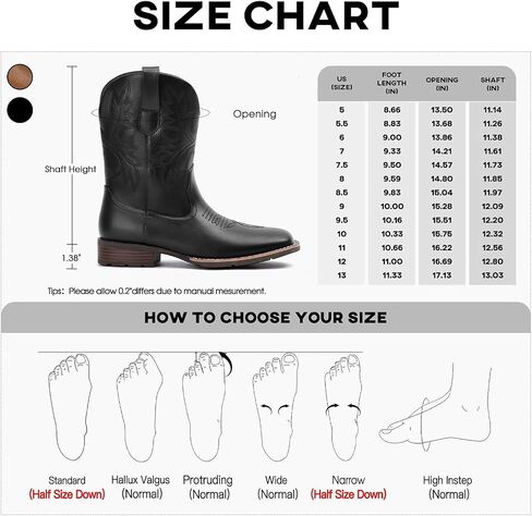 Lumeheel Cowboy Boots for Men - Western Men's Boots with Classic Embroidered, Slip on Square Toe Boots, Slip Resistant Country Boots Chunky Heel Ankle, Durable Short Boots for Spring Fall in Kuwait