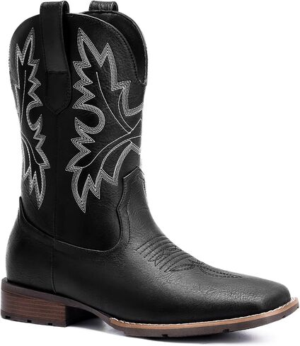 Lumeheel Cowboy Boots for Men - Western Men's Boots with Classic Embroidered, Slip on Square Toe Boots, Slip Resistant Country Boots Chunky Heel Ankle, Durable Short Boots for Spring Fall in Kuwait