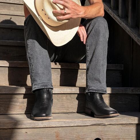 Lumeheel Cowboy Boots for Men - Western Men's Boots with Classic Embroidered, Slip on Square Toe Boots, Slip Resistant Country Boots Chunky Heel Ankle, Durable Short Boots for Spring Fall in Kuwait
