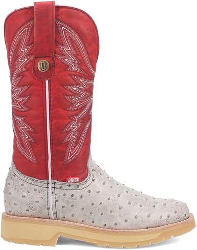 Dingo Mens Kiwi Embroidered Ostrich Round Toe Casual Boots Mid Calf - White in Saudi Arabia