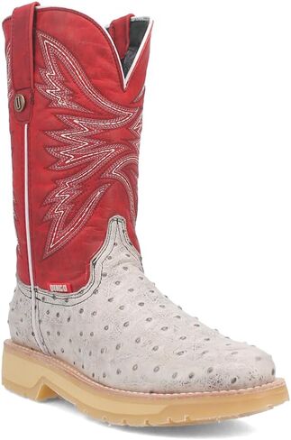 Dingo Mens Kiwi Embroidered Ostrich Round Toe Casual Boots Mid Calf - White in Saudi Arabia