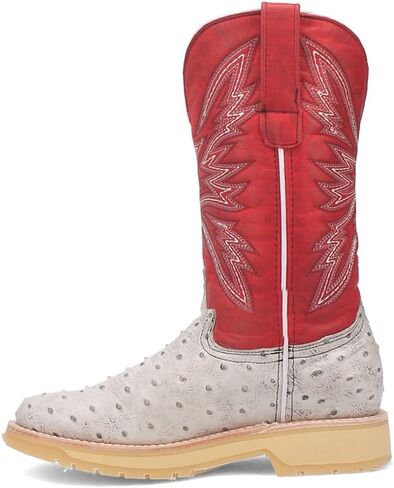Dingo Mens Kiwi Embroidered Ostrich Round Toe Casual Boots Mid Calf - White in Saudi Arabia
