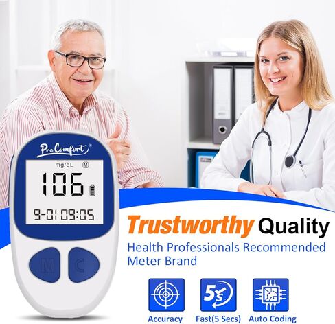 Blood Glucose Monitor Kit, 100 Glucose Test Strips, 100 Lancets, 1 Blood Sugar Monitor, Blood Sugar Diabetes Testing Kit, No Coding Glucometer, 1 Lancing Device in Kuwait