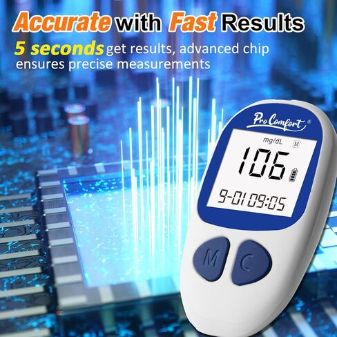 Blood Glucose Monitor Kit, 100 Glucose Test Strips, 100 Lancets, 1 Blood Sugar Monitor, Blood Sugar Diabetes Testing Kit, No Coding Glucometer, 1 Lancing Device in Kuwait
