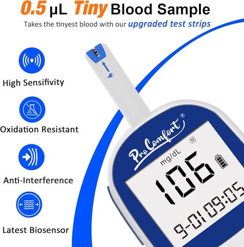 Blood Glucose Monitor Kit, 100 Glucose Test Strips, 100 Lancets, 1 Blood Sugar Monitor, Blood Sugar Diabetes Testing Kit, No Coding Glucometer, 1 Lancing Device in Kuwait