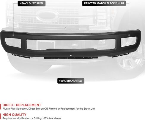 DNA MOTORING Front Bumper Compatible With Ford F250/F350 SD 2017-2019, Fits Models without Fog Lamps; With Fender Flares, FO1002439, Chrome, BUMP-F-F25017-FB-01-CH in Saudi Arabia