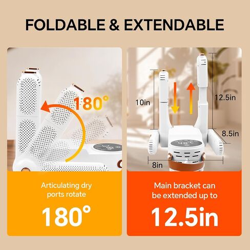 مجفف الأحذية لأحذية العمل، مجفف الأحذية مع منفاخ حراري، مجفف القفازات وأداة تدفئة الأحذية - رف جاف قابل للتعديل 180 درجة - منافذ تجفيف تلسكوبية - مؤقت ذكي in Kuwait