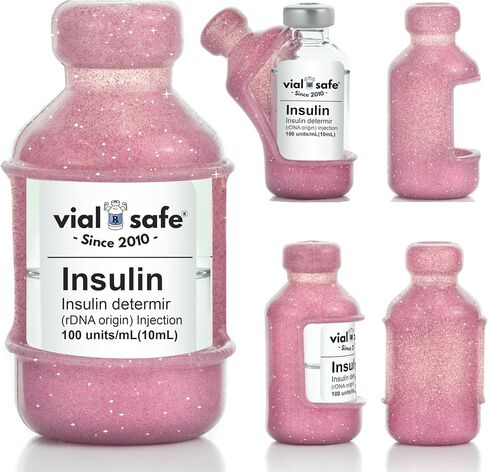 VIAL SAFE | Insulin Vial Protector Case | Secure Insulin Bottle Protector & Cover for 10mL Vials | Fits Humalog,Humulin,NovoLog,NovoRapid,Novolin | 2-Pack | Pink Glitter in Kuwait