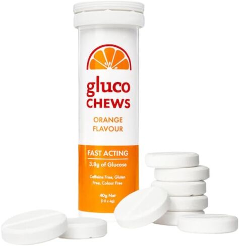 Glucology 6X Orange Glucochews (6 x 10) - Fast-Acting Glucose Chews, 3.8g Each - Boost Energy and Blood Sugar Levels - 10 Chews in Portable, Refillable Tube - Gluten-Free, Fat-Free, Caffeine-Free in Kuwait