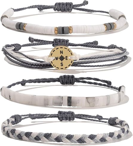 FANCY SHINY Beaded String Bracelets Compass Charm Clay Beads Boho Bracelet Stack Friendship Bracelets for Women in Kuwait