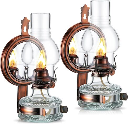 Yexiya 2 Pcs Large Kerosene Lamp Lantern Large Chamber Oil Lamp Wall Mounted Kerosene Lamp Vintage Glass Clear Kerosene Lamp Rustic Oil Lamp with Oil Wick for Indoor Home Decor Lighting (Bronze) in Saudi Arabia