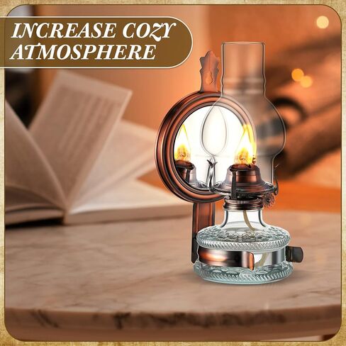 Yexiya 2 Pcs Large Kerosene Lamp Lantern Large Chamber Oil Lamp Wall Mounted Kerosene Lamp Vintage Glass Clear Kerosene Lamp Rustic Oil Lamp with Oil Wick for Indoor Home Decor Lighting (Bronze) in Saudi Arabia