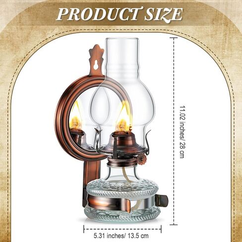 Yexiya 2 Pcs Large Kerosene Lamp Lantern Large Chamber Oil Lamp Wall Mounted Kerosene Lamp Vintage Glass Clear Kerosene Lamp Rustic Oil Lamp with Oil Wick for Indoor Home Decor Lighting (Bronze) in Saudi Arabia