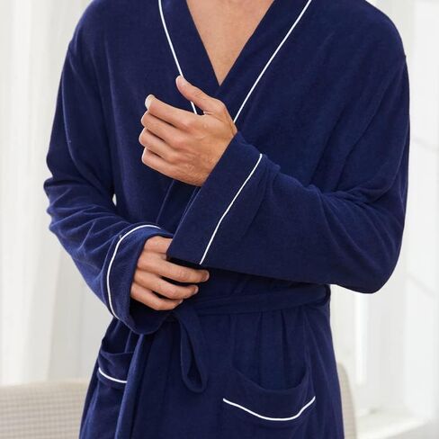 U2SKIIN Mens Bathrobes 100% Cotton Terry Cloth Robe, Soft Lightweight Long Spa Bathrobe for Men in Kuwait