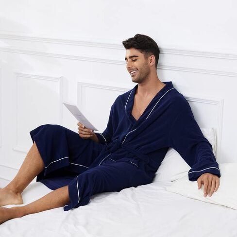 U2SKIIN Mens Bathrobes 100% Cotton Terry Cloth Robe, Soft Lightweight Long Spa Bathrobe for Men in Kuwait