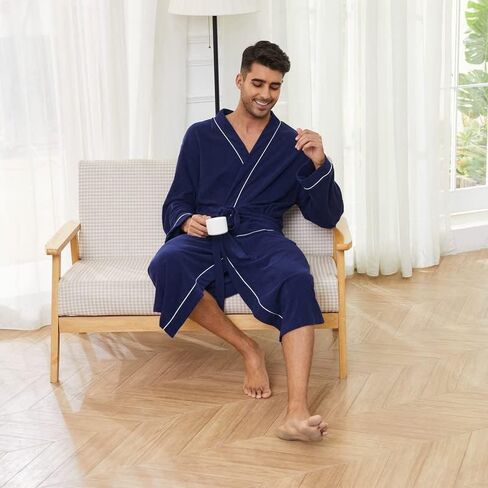 U2SKIIN Mens Bathrobes 100% Cotton Terry Cloth Robe, Soft Lightweight Long Spa Bathrobe for Men in Kuwait