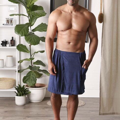 DII Men's Terry Shower Wrap Collection Adjustable with Velcro and Pocket, 54x20, Gray in Saudi Arabia