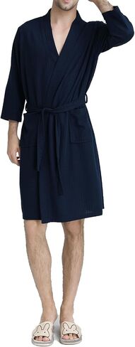 Men's Waffle Robe, Lightweight Knee Length Kimono Bathrobe, Nightgown Shower Robe for Spa in Saudi Arabia