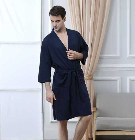 Men's Waffle Robe, Lightweight Knee Length Kimono Bathrobe, Nightgown Shower Robe for Spa in Saudi Arabia