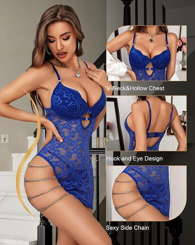 Aranmei Womens Babydoll Lingerie Sexy Lace V Neck Chemise Mini Teddy Sleep Dress with Thong Nightwear in Saudi Arabia