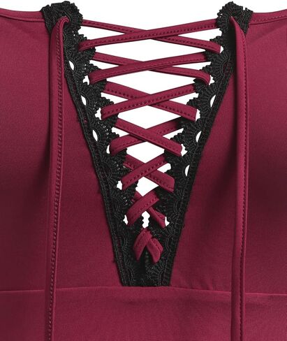 ROSE GAL Rosegal Womens Plus Size Lingerie Babydoll Lace-up Chemise Sheer Mesh Split Hem Nightwear Sexy Long Gown Nightdress in Kuwait