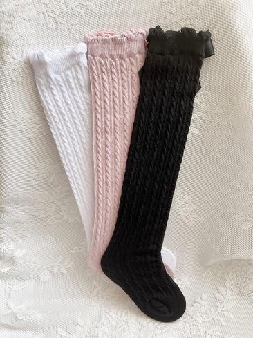 OYOANGLE Girl's 3 Pairs Knee High Socks Bow Cute Over Calf Kids Over knee Stockings in Saudi Arabia