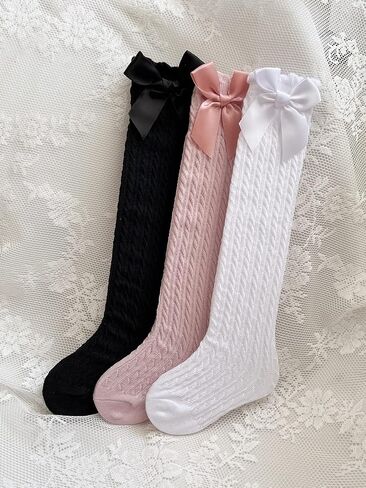 OYOANGLE Girl's 3 Pairs Knee High Socks Bow Cute Over Calf Kids Over knee Stockings in Saudi Arabia