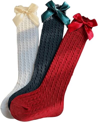 OYOANGLE Girl's 3 Pairs Knee High Socks Bow Cute Over Calf Kids Over knee Stockings in Saudi Arabia
